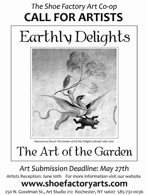 Learn more about the Earthly Delights show at The Shoe Factory Art Co-op!