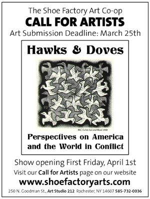 Learn more about the Hawks and Doves show at The Shoe Factory Art Coop