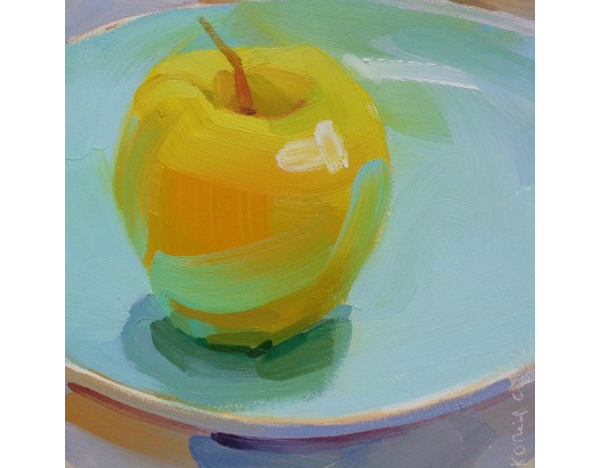 Yellow Apple with Blue by Painter Karen O'Neil