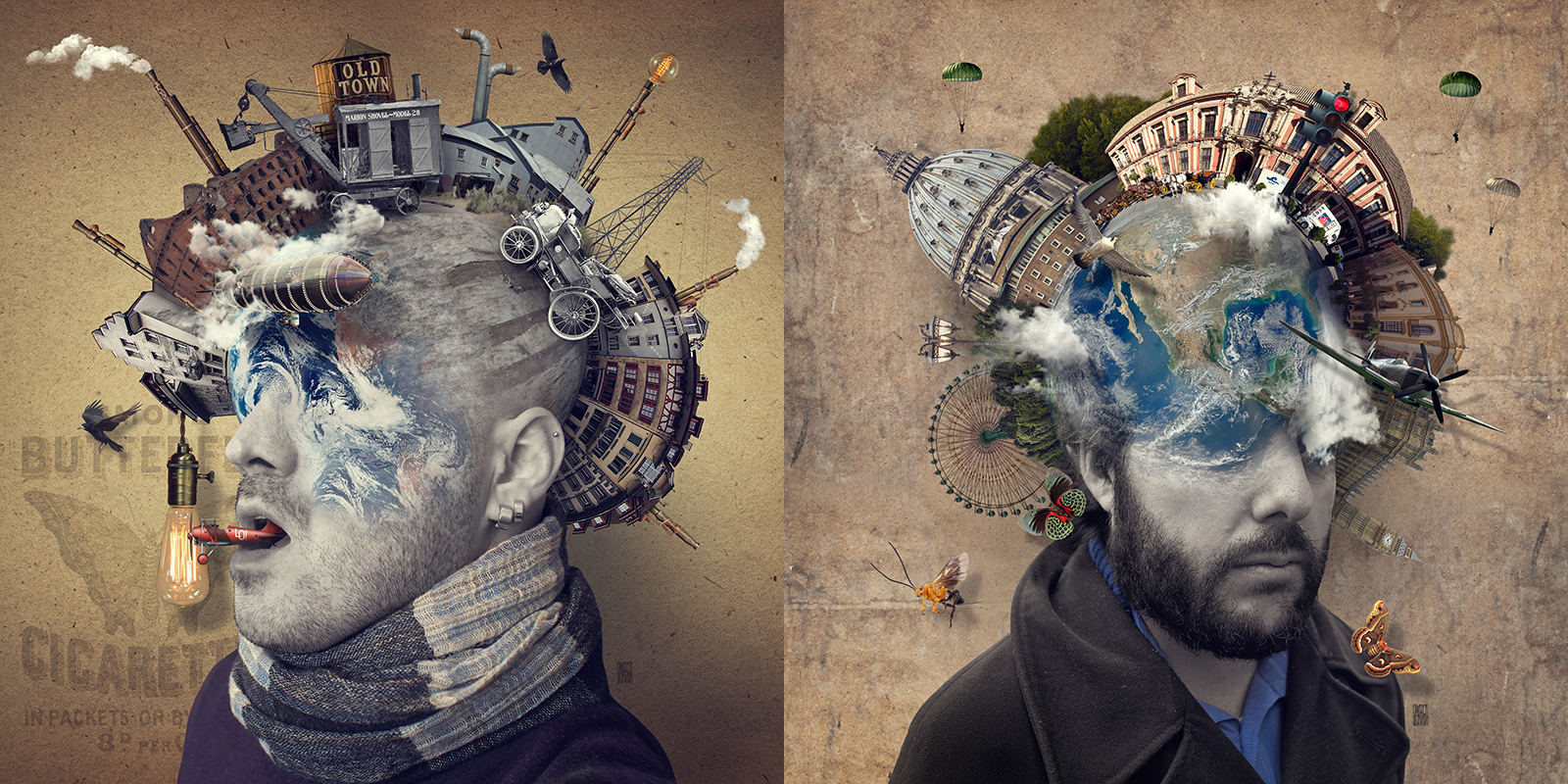 left to right "Oblivion 006, Industrial [R]evolution" & "Oblivion 005, Gravity" by Andrea Costantini